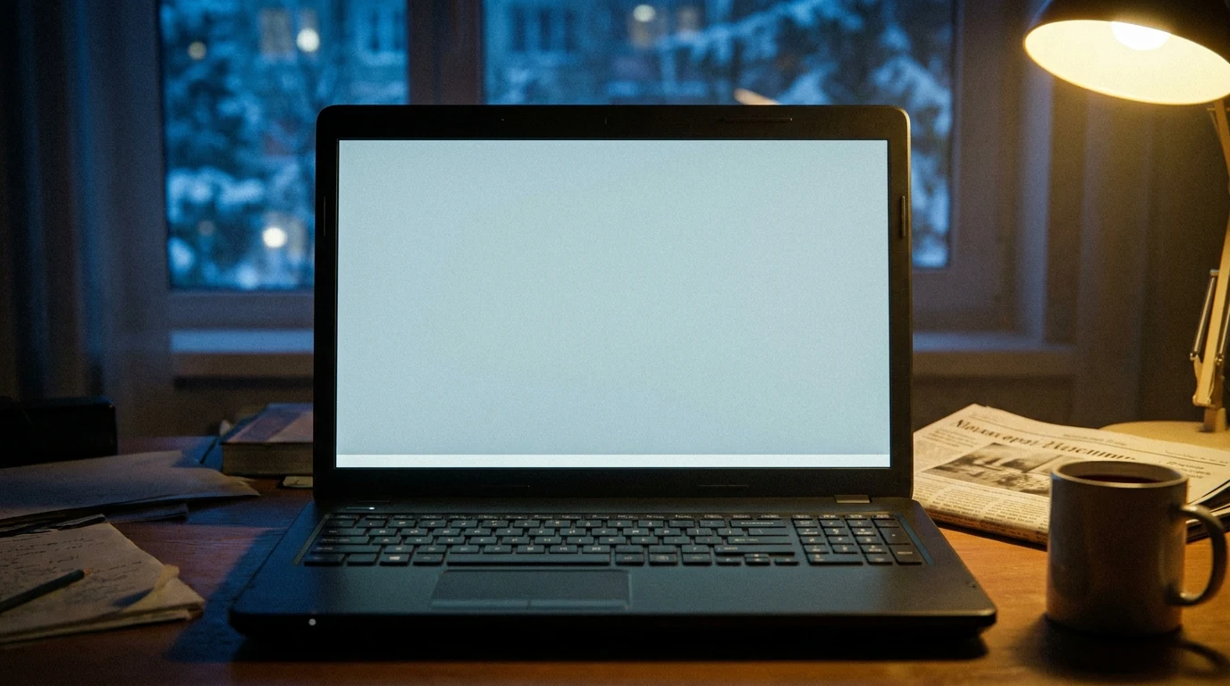 a laptop on a desk at night, January 2009